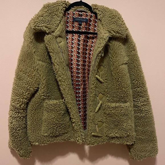 TOMMY HILFIGER Brown/Tan/Camel Colored Faux-Sherpa Button Jacket with full Zip - Picture 1 of 4